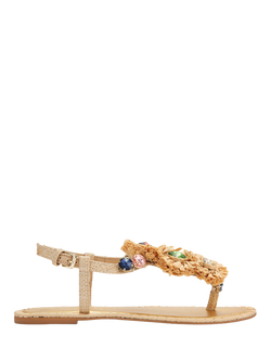KG Kurt Geiger Revel Raffia Jewel Sandals, Gold, Gold