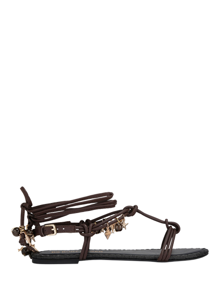 KG Kurt Geiger Roux Knotted Leather Gladiator Sandals, Brown, Brown