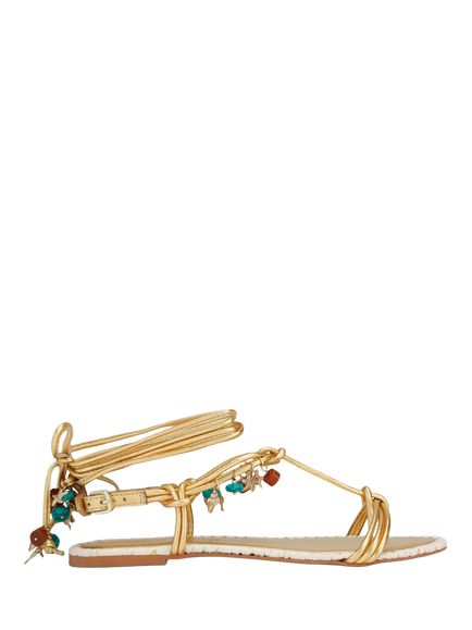 KG Kurt Geiger Roux Leather Embellished Strappy Footbed Sandals, Gold, Gold