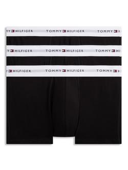 Tommy Hilfiger Stretch Cotton Waistband Trunks, Pack of 3, Black, Black
