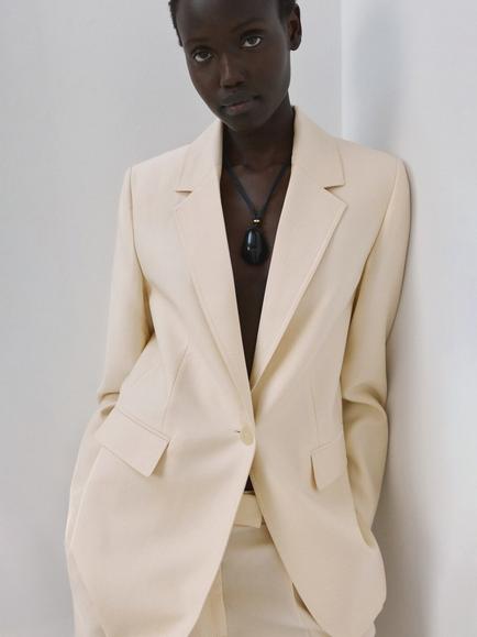 Mango Single Button Blazer, Raw, Raw