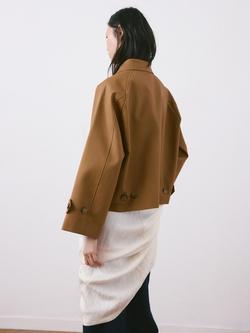 Mango Button Front Boxy Cropped Jacket, Camel - view 2, Camel