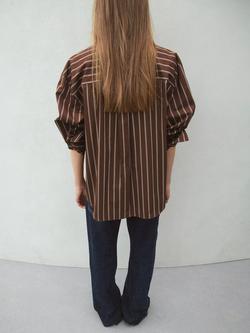 Mango Camisa Stripe Relaxed Fit Shirt, Brown - view 2, Brown