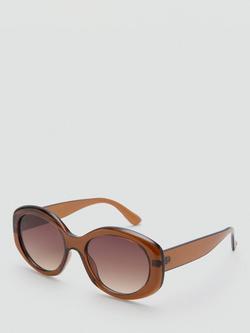 Mango Round Frame Sunglasses, Brown, Brown