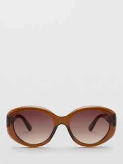 Mango Round Frame Sunglasses, Brown - view 2, Brown