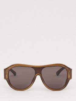 Mango Aviator Shield Oversized Sunglasses, Brown/Grey, Brown/Grey