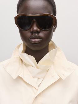 Mango Aviator Shield Oversized Sunglasses, Brown/Grey - view 2, Brown/Grey