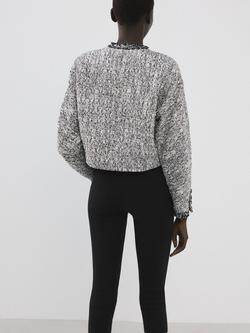 Mango Frayed Edge Cropped Tweed Jacket, Black - view 2, Black