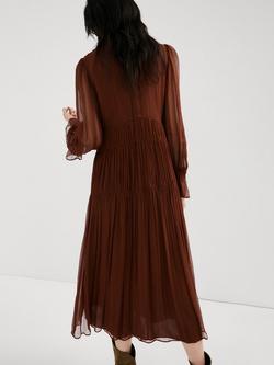 Mango High Neck Pleated Midi Dress, Chocolate - view 2, Chocolate