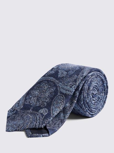 Moss Italian Silk Paisley Tie, Navy