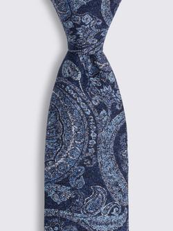 Moss Paisley Italian Silk Tie, Navy - view 2, Navy