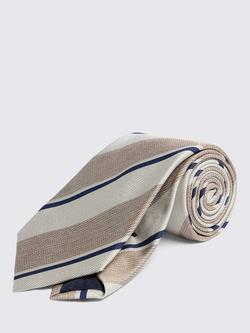 Moss Italian Silk Striped Tie, Off White/Navy, Off White/Navy