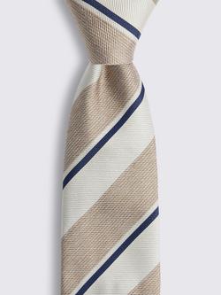 Moss Italian Silk Striped Tie, Off White/Navy - view 2, Off White/Navy