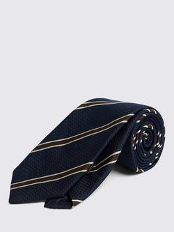 Moss Italian Silk Striped Tie, Navy/Brown, Navy/Brown