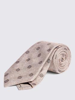 Moss Micro Medallion Silk Blend Tie, Cream, Cream