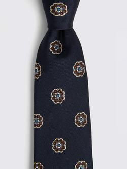 Moss Italian Silk Tie, Navy/Brown - view 2, Navy/Brown
