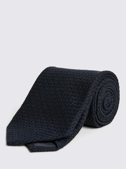 Moss Italian Silk Grenadine Tie, Navy