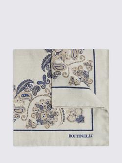 Moss Italian Paisley Print Handkerchief, Neutral, Neutral/Multi