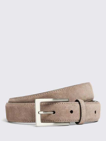 Moss Suede Leather Belt, Taupe