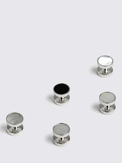Moss Reversible Shirt Studs, Silver Onyx, Silver