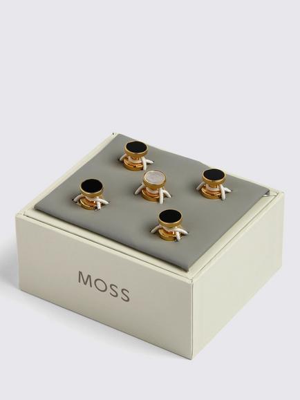 Moss Reversible Onyx & Mother of Pearl Dress Studs - view 2, Gold