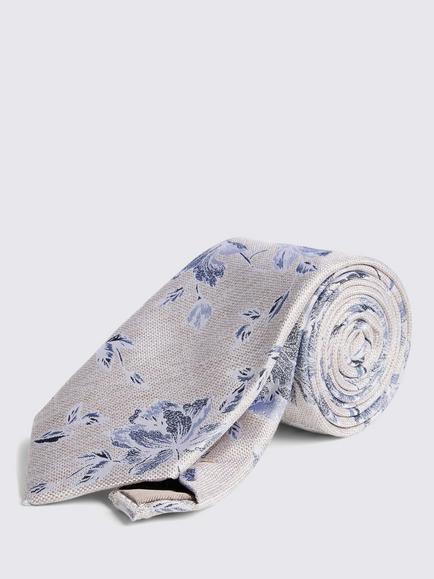 Moss Floral Silk Tie, Blue