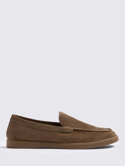 Moss Lewisham Suede Relaxed Loafers, Dark Camel