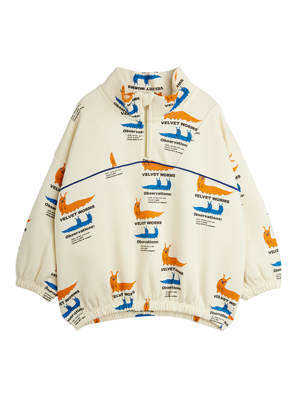 Mini Rodini Kids' Velvet Worm Half Zip Sweatshirt, Multi, Multi