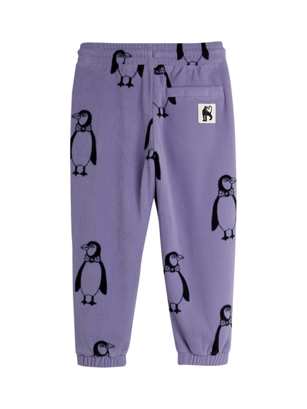 Mini Rodini Kids' Fleece Penguin Trousers, Purple - view 2, Purple