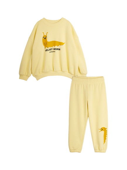 Mini Rodini Kids' Velvet Worm Sweatshirt and Joggers Set, Yellow, Yellow