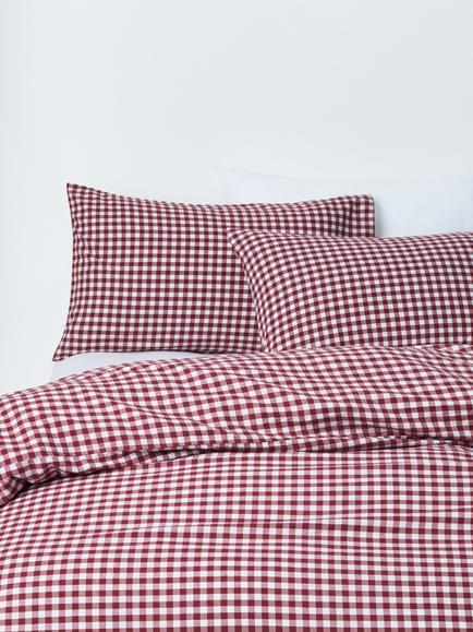 John Lewis Brushed Gingham Pure Cotton Weave Duvet Cover Set, Merlot