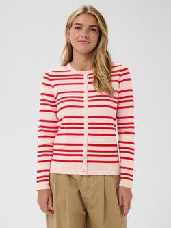 Saint Tropez Pila Crew Neck Stripe Cardigan, Chalk Pink/Red, Chalk Pink/Red