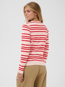 Saint Tropez Pila Crew Neck Stripe Cardigan, Chalk Pink/Red - view 2, Chalk Pink/Red