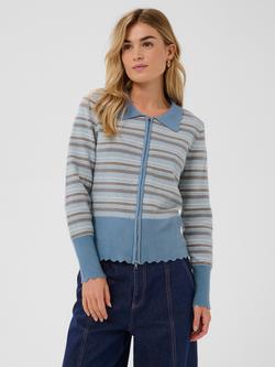 Saint Tropez Pippa Zip Neck Scallop Edge Stripe Cardigan, Allure, Allure