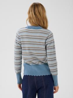 Saint Tropez Pippa Zip Neck Scallop Edge Stripe Cardigan, Allure - view 2, Allure