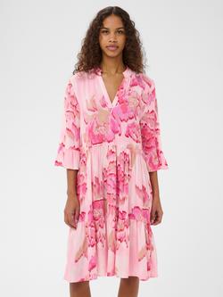 Saint Tropez Eda Ruffle Sleeve Tiered Knee Length Dress, Poppy Shaded Flower, Poppy Shaded Flower