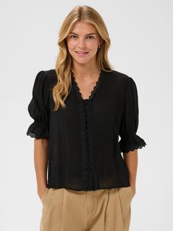 Saint Tropez Kristel V-Neck Frilled Sleeve Blouse, Black, Black