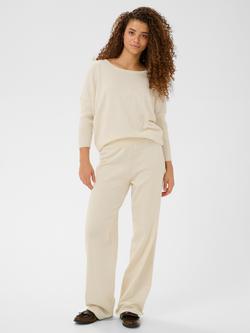 Saint Tropez Mila Knitted Wide Leg Trousers, Seedpearl Melange - view 2, Seedpearl Melange