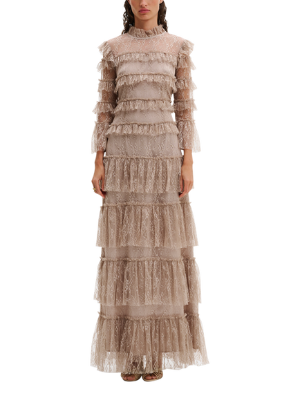 Malina Carmine Lace Tiered Maxi Dress, Greige, Greige
