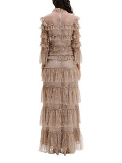 Malina Carmine Lace Tiered Maxi Dress, Greige - view 2, Greige