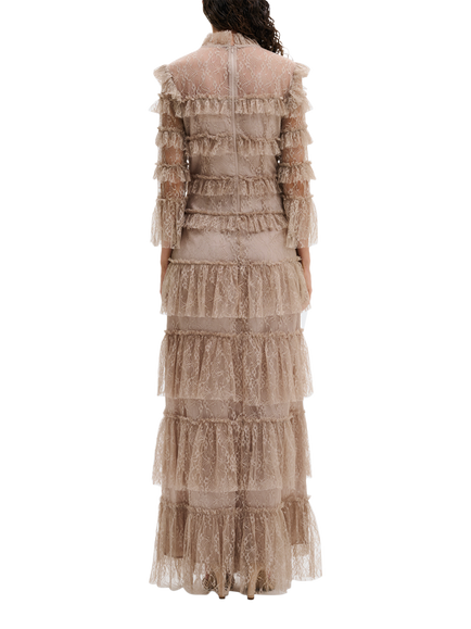 Malina Carmine Lace Tiered Maxi Dress, Greige - view 2, Greige