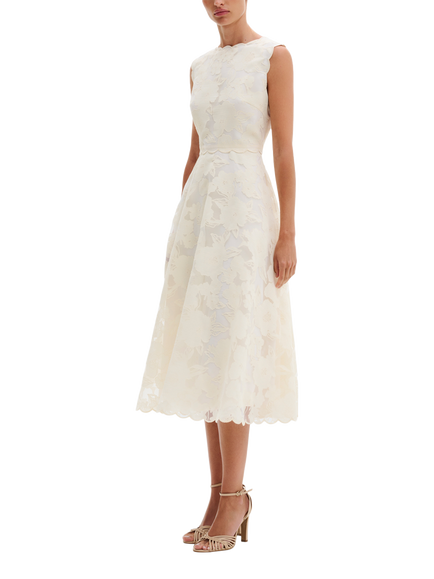 Malina Elin Scallop Hem Lace Midi Dress, Vanilla, Vanilla