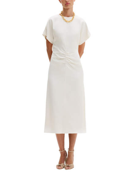 Malina Linda Gathered Waist Midi Dress, Vanilla, Vanilla