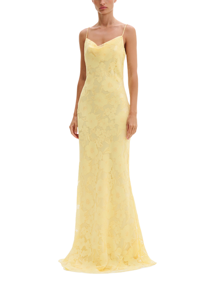 Malina Sorelle Floral Lace Slip Maxi Dress, Light Lemon, Light Lemon