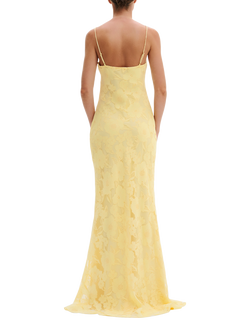 Malina Sorelle Floral Lace Slip Maxi Dress, Light Lemon - view 2, Light Lemon