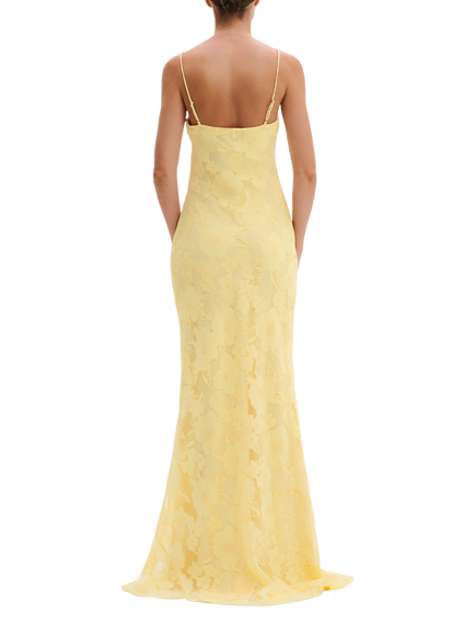 Malina Sorelle Floral Lace Slip Maxi Dress, Light Lemon - view 2, Light Lemon