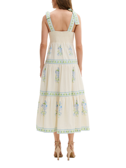 Malina Stefania Linen Rich Floral Midi Dress, Vanilla/Multi - view 2, Vanilla/Multi
