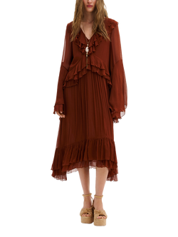 Malina Wilhelmina Ruffle Tiered Dress, Rust, Rust