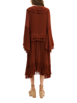 Malina Wilhelmina Ruffle Tiered Dress, Rust - view 2, Rust