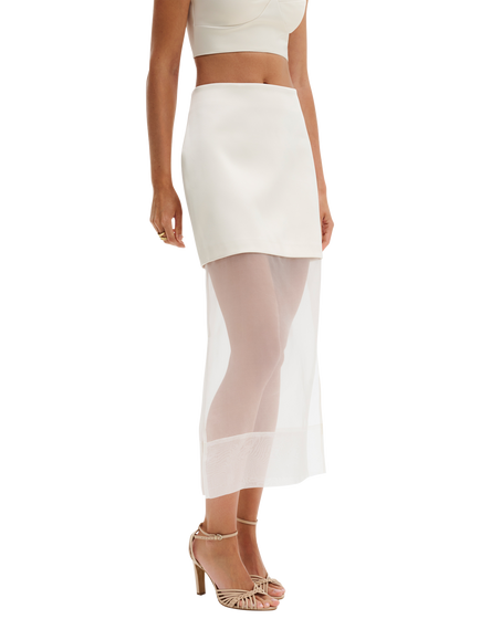 Malina Lucine Satin Organza Midi Skirt, Vanilla, Vanilla